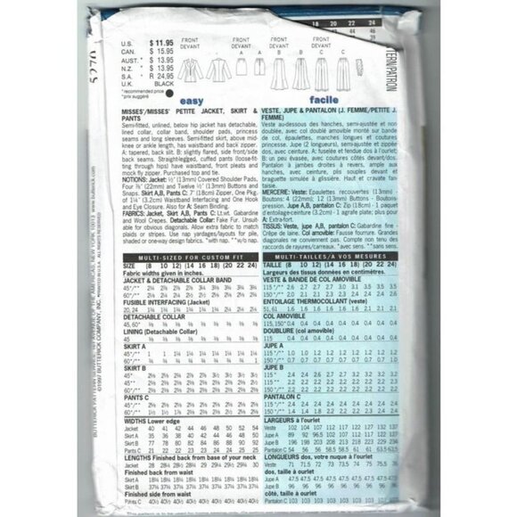 Butterick Sewing Pattern 5270 Jacket Skirt Pants Career Size 8-12 - Picture 2 of 2